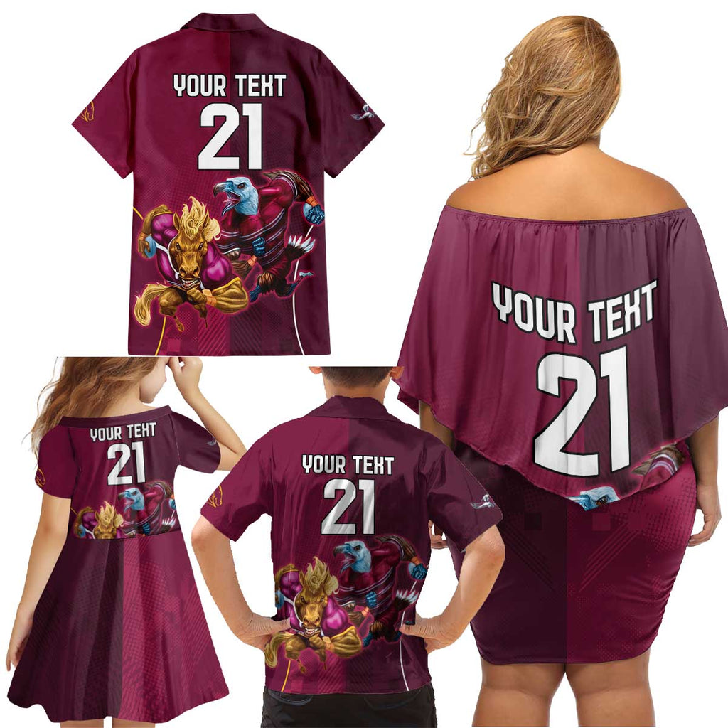 Custom Sea Eagles And Broncos Rugby Family Matching Off Shoulder Short Dress and Hawaiian Shirt Sporty Style