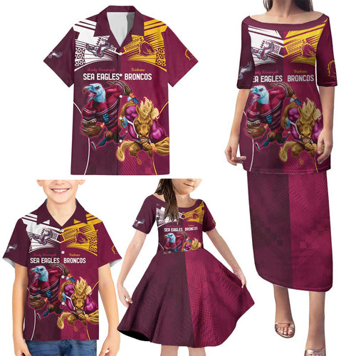 Custom Sea Eagles And Broncos Rugby Family Matching Puletasi and Hawaiian Shirt Sporty Style