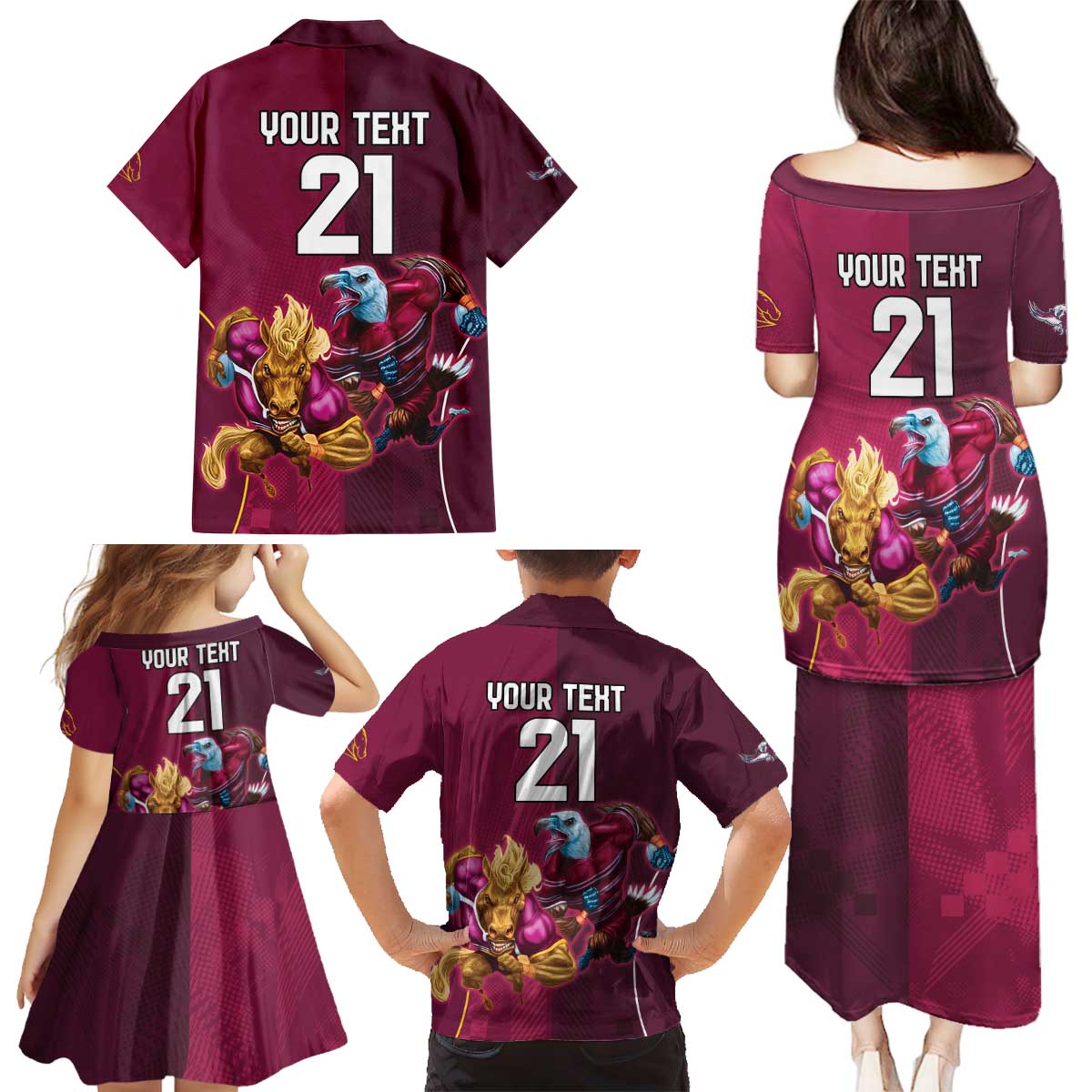 Custom Sea Eagles And Broncos Rugby Family Matching Puletasi and Hawaiian Shirt Sporty Style