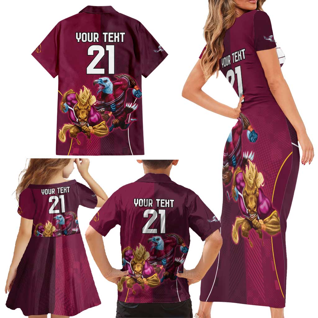 Custom Sea Eagles And Broncos Rugby Family Matching Short Sleeve Bodycon Dress and Hawaiian Shirt Sporty Style