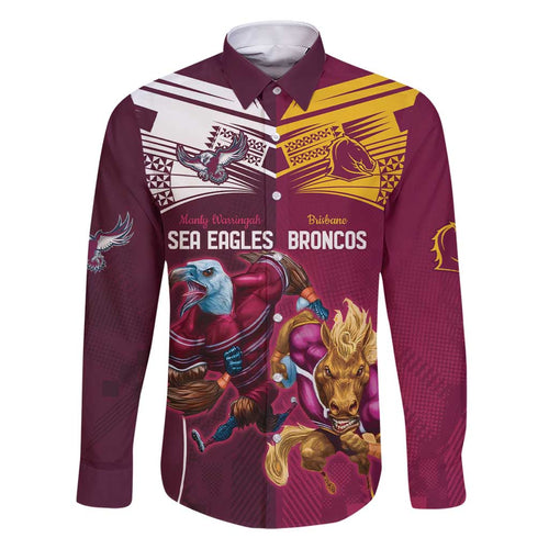 Custom Sea Eagles And Broncos Rugby Family Matching Short Sleeve Bodycon Dress and Hawaiian Shirt Sporty Style