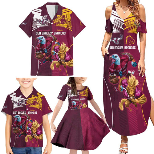 Custom Sea Eagles And Broncos Rugby Family Matching Summer Maxi Dress and Hawaiian Shirt Sporty Style