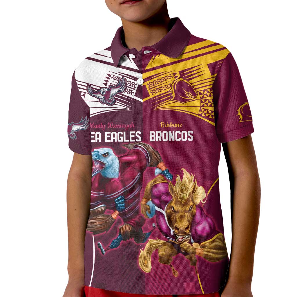 Custom Sea Eagles And Broncos Rugby Kid Polo Shirt Sporty Style