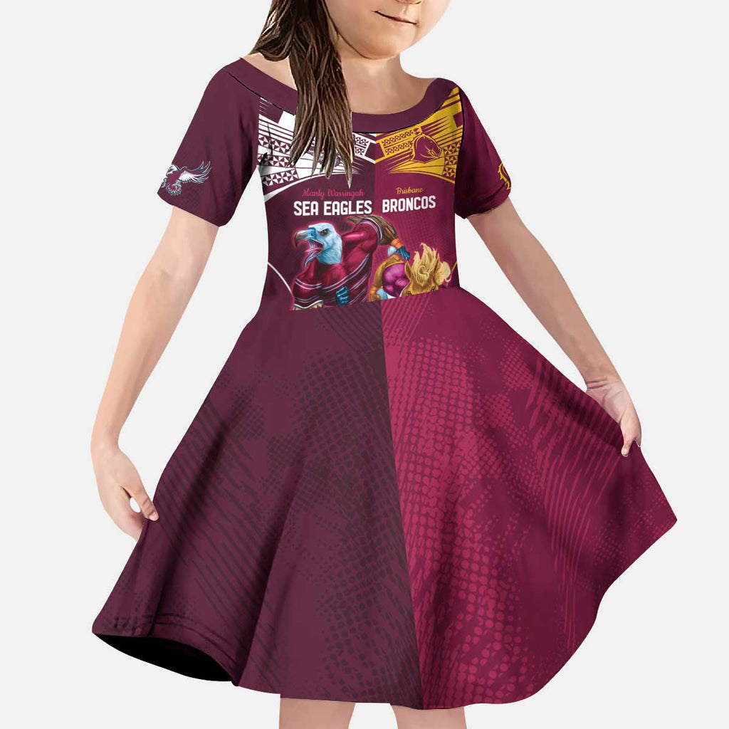 Custom Sea Eagles And Broncos Rugby Kid Short Sleeve Dress Sporty Style