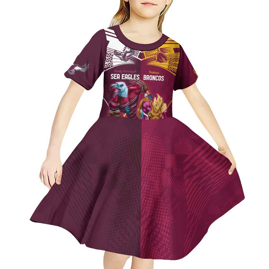 Custom Sea Eagles And Broncos Rugby Kid Short Sleeve Dress Sporty Style