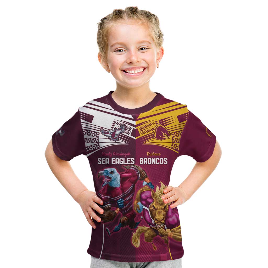 Custom Sea Eagles And Broncos Rugby Kid T Shirt Sporty Style