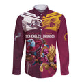 Custom Sea Eagles And Broncos Rugby Long Sleeve Button Shirt Sporty Style