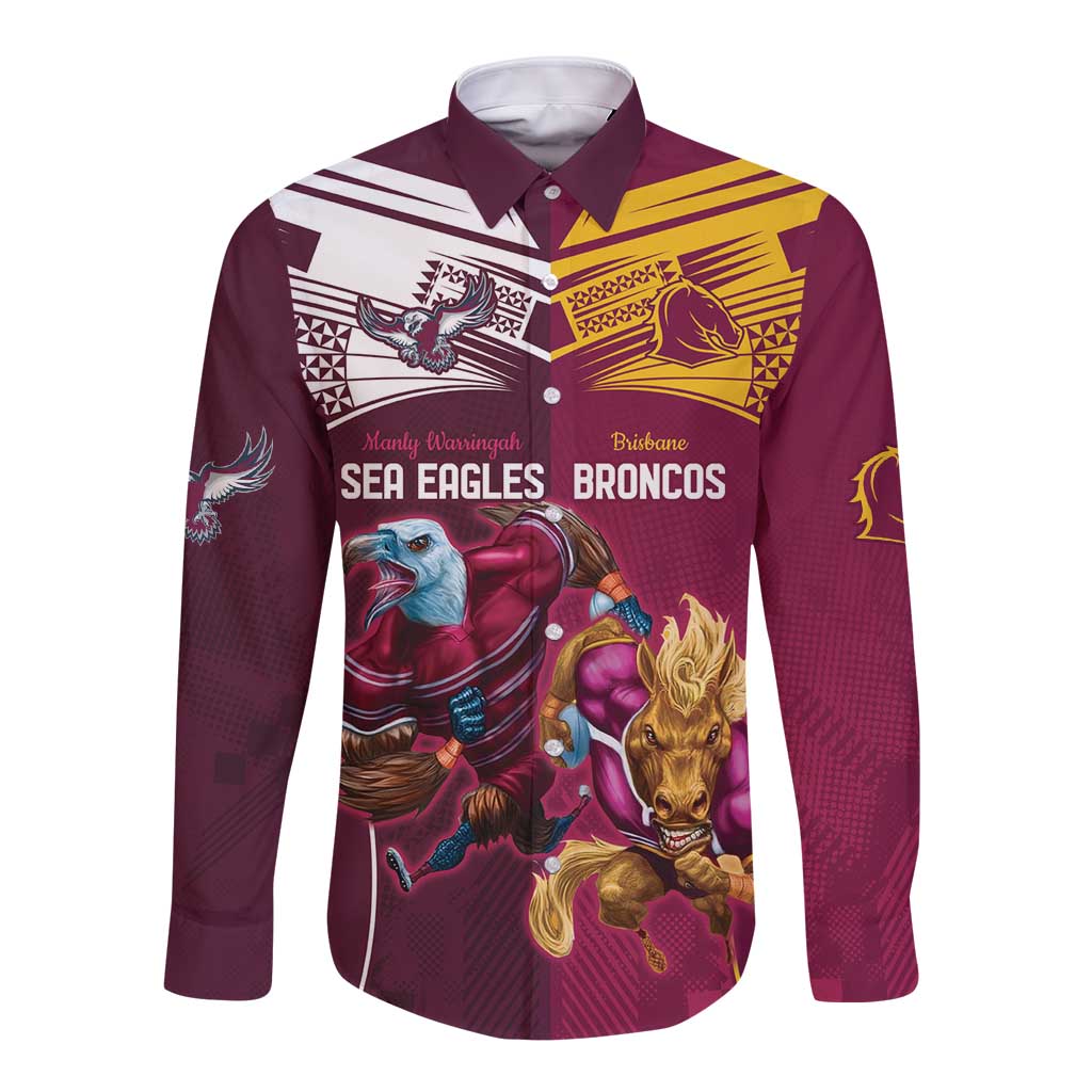 Custom Sea Eagles And Broncos Rugby Long Sleeve Button Shirt Sporty Style