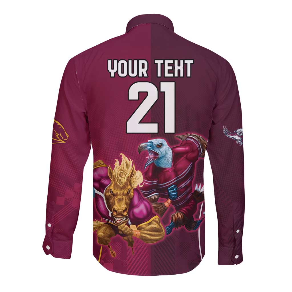 Custom Sea Eagles And Broncos Rugby Long Sleeve Button Shirt Sporty Style