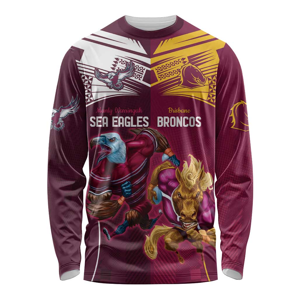 Custom Sea Eagles And Broncos Rugby Long Sleeve Shirt Sporty Style