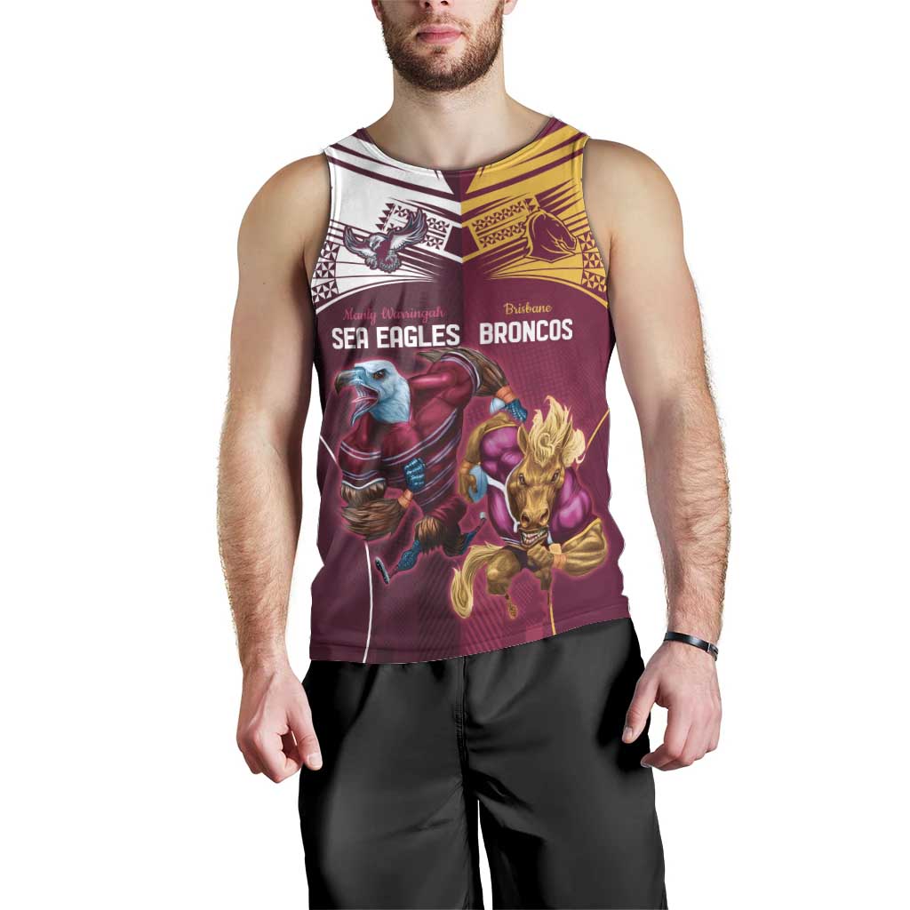 Custom Sea Eagles And Broncos Rugby Men Tank Top Sporty Style
