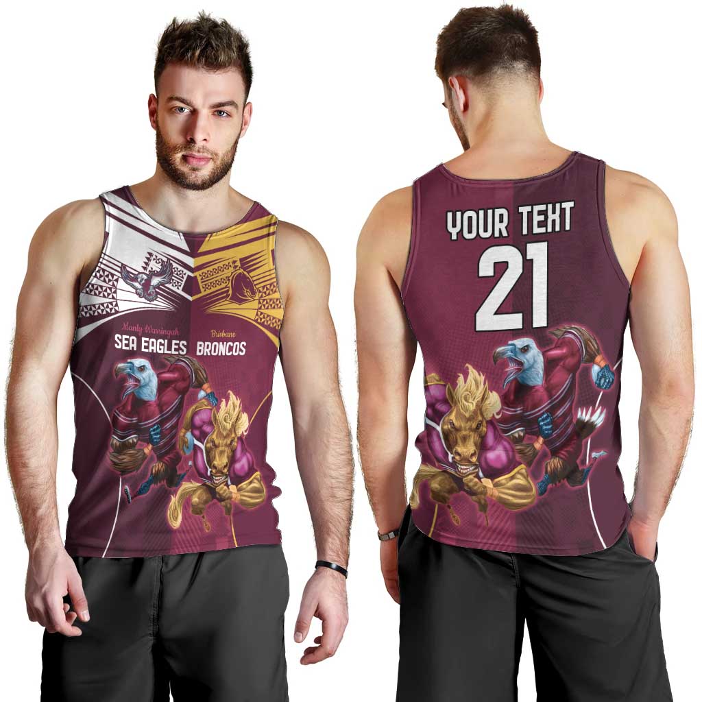 Custom Sea Eagles And Broncos Rugby Men Tank Top Sporty Style