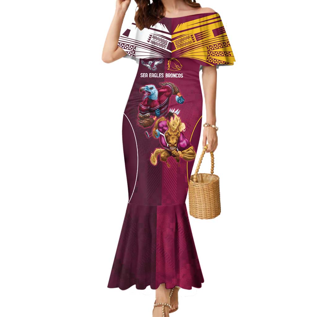 Custom Sea Eagles And Broncos Rugby Mermaid Dress Sporty Style