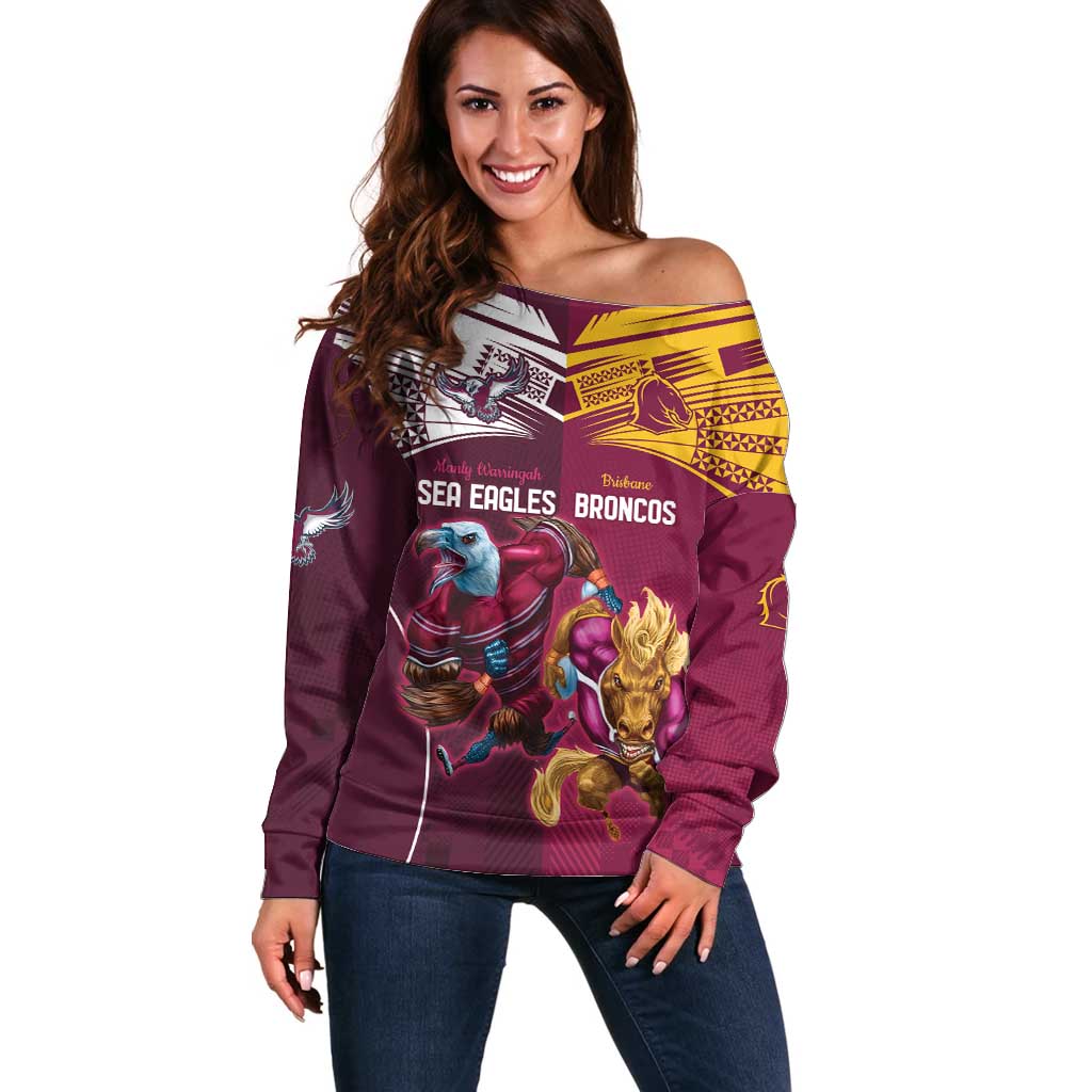 Custom Sea Eagles And Broncos Rugby Off Shoulder Sweater Sporty Style