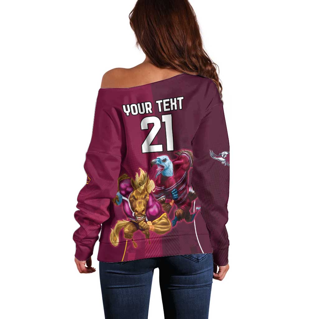 Custom Sea Eagles And Broncos Rugby Off Shoulder Sweater Sporty Style