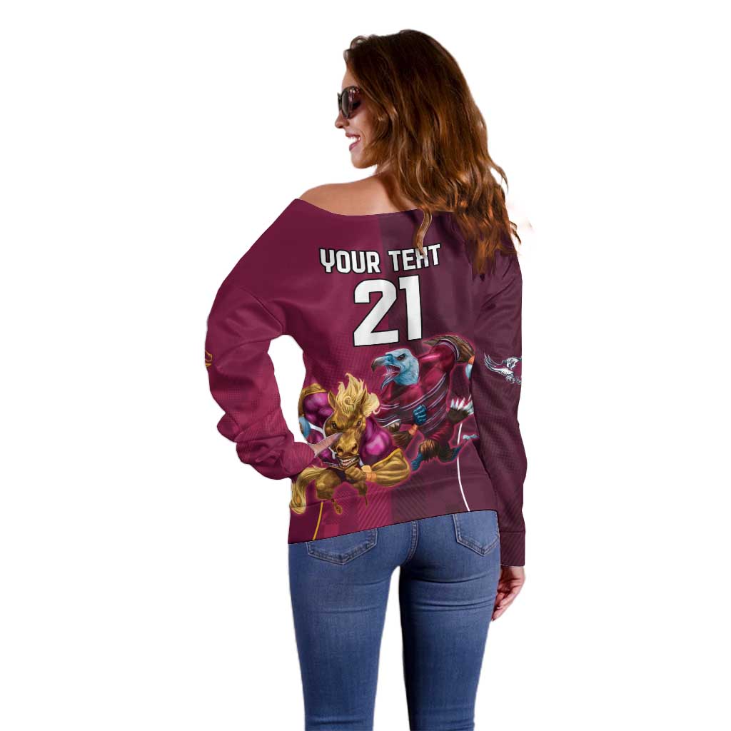 Custom Sea Eagles And Broncos Rugby Off Shoulder Sweater Sporty Style