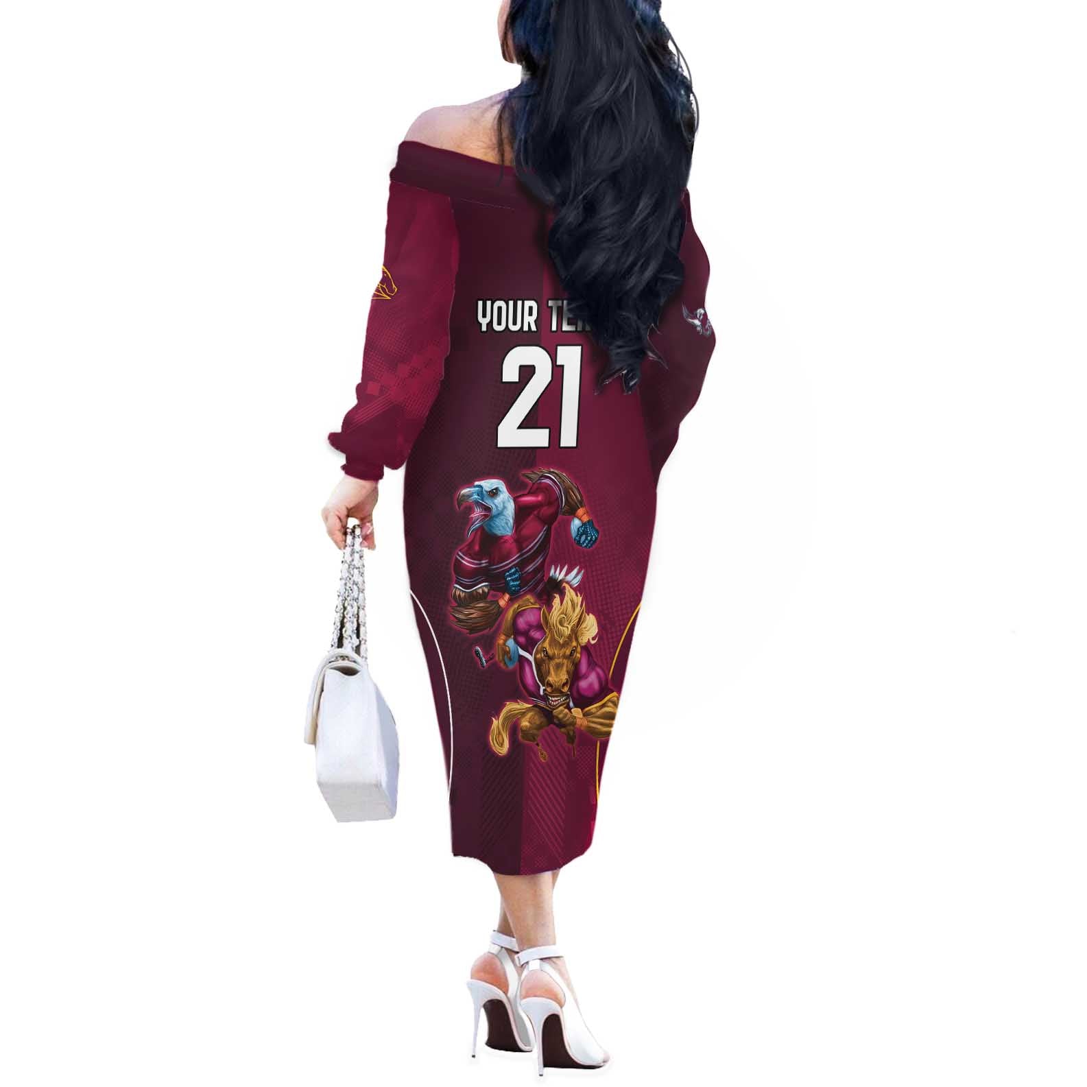 Custom Sea Eagles And Broncos Rugby Off The Shoulder Long Sleeve Dress Sporty Style