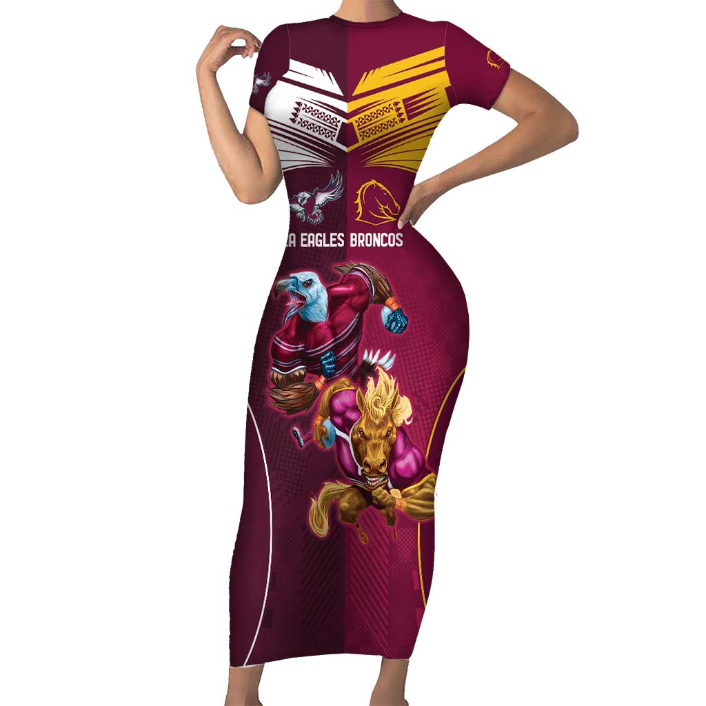 Custom Sea Eagles And Broncos Rugby Short Sleeve Bodycon Dress Sporty Style