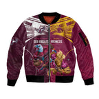 Custom Sea Eagles And Broncos Rugby Sleeve Zip Bomber Jacket Sporty Style