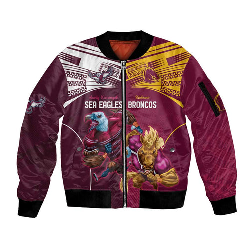 Custom Sea Eagles And Broncos Rugby Sleeve Zip Bomber Jacket Sporty Style