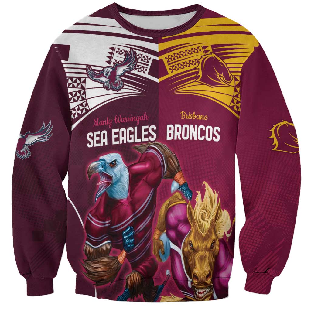 Custom Sea Eagles And Broncos Rugby Sweatshirt Sporty Style