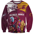 Custom Sea Eagles And Broncos Rugby Sweatshirt Sporty Style