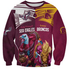 Custom Sea Eagles And Broncos Rugby Sweatshirt Sporty Style
