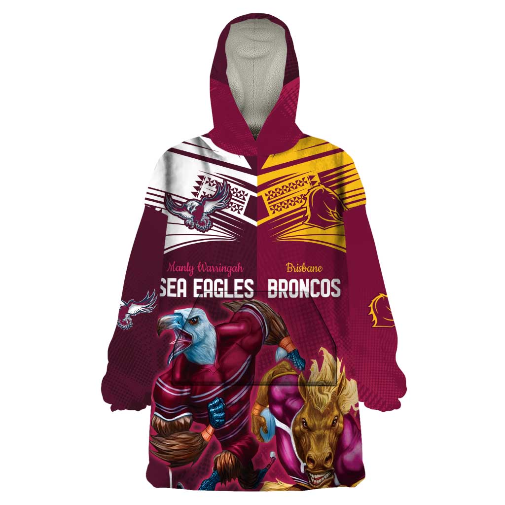Custom Sea Eagles And Broncos Rugby Wearable Blanket Hoodie Sporty Style