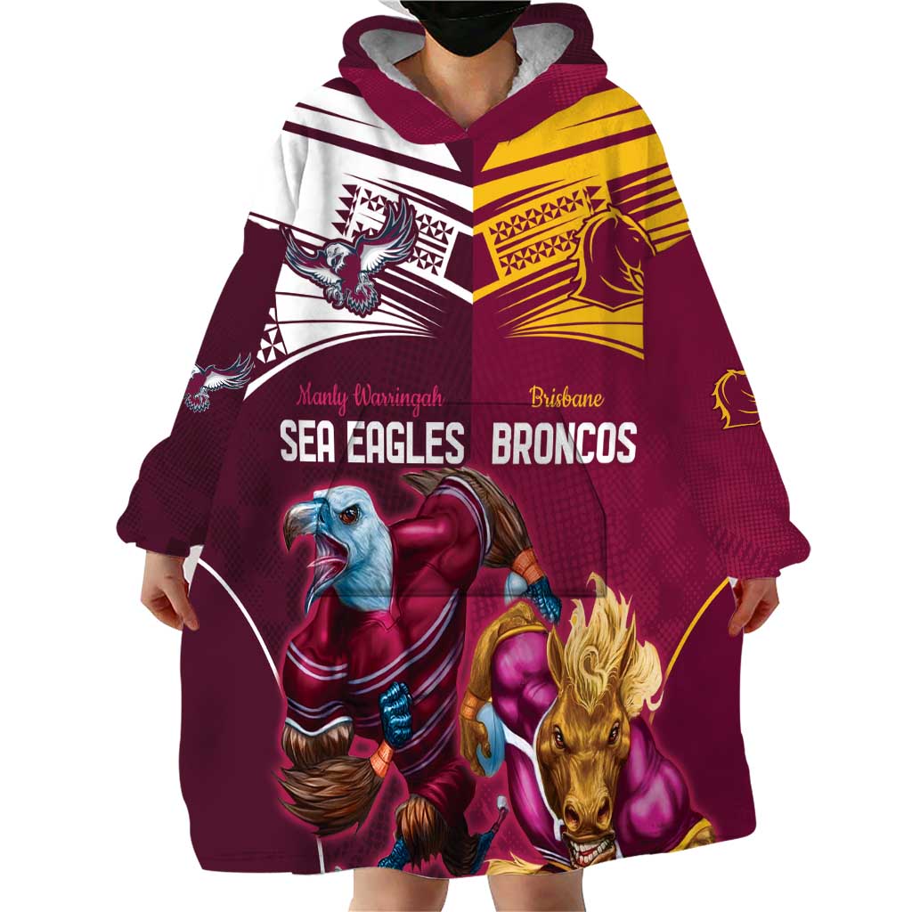 Custom Sea Eagles And Broncos Rugby Wearable Blanket Hoodie Sporty Style