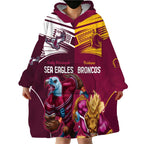 Custom Sea Eagles And Broncos Rugby Wearable Blanket Hoodie Sporty Style