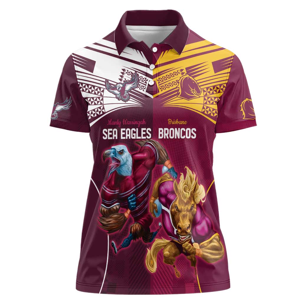 Custom Sea Eagles And Broncos Rugby Women Polo Shirt Sporty Style