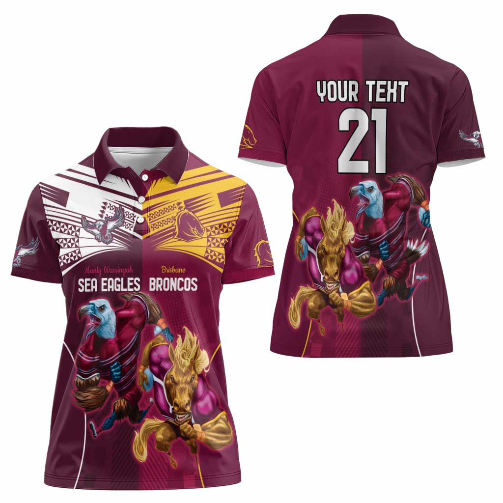 Custom Sea Eagles And Broncos Rugby Women Polo Shirt Sporty Style