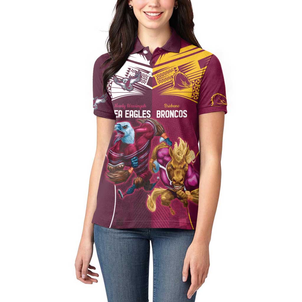Custom Sea Eagles And Broncos Rugby Women Polo Shirt Sporty Style