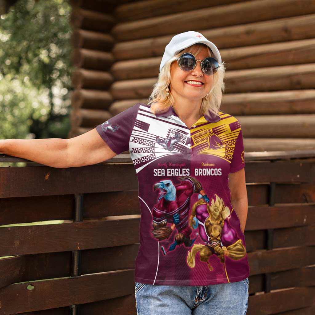 Custom Sea Eagles And Broncos Rugby Women Polo Shirt Sporty Style