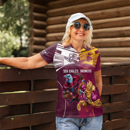 Custom Sea Eagles And Broncos Rugby Women Polo Shirt Sporty Style