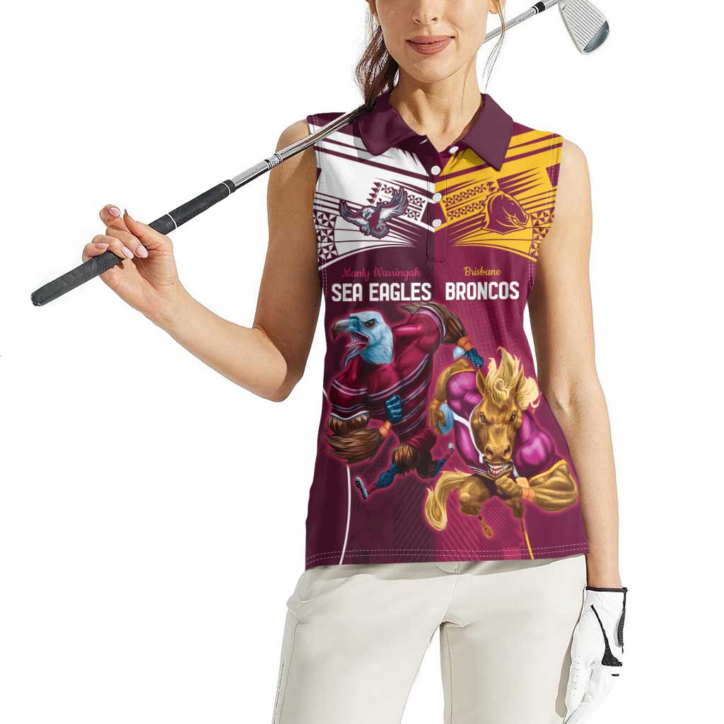 Custom Sea Eagles And Broncos Rugby Women Sleeveless Polo Shirt Sporty Style