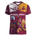 Custom Sea Eagles And Broncos Rugby Women V-Neck T-Shirt Sporty Style