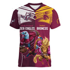 Custom Sea Eagles And Broncos Rugby Women V-Neck T-Shirt Sporty Style