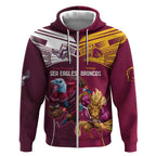 Custom Sea Eagles And Broncos Rugby Zip Hoodie Sporty Style