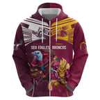 Custom Sea Eagles And Broncos Rugby Zip Hoodie Sporty Style