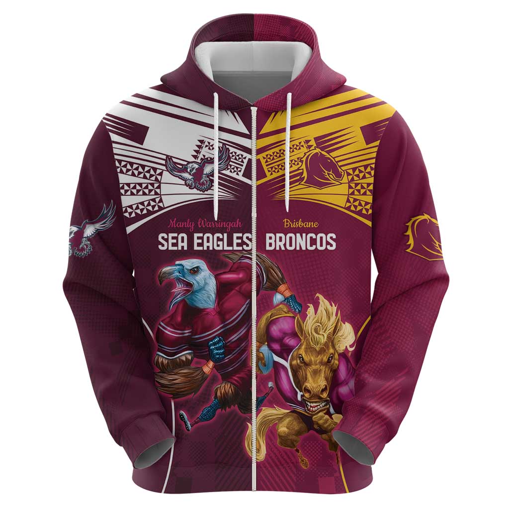 Custom Sea Eagles And Broncos Rugby Zip Hoodie Sporty Style