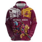 Custom Sea Eagles And Broncos Rugby Zip Hoodie Sporty Style