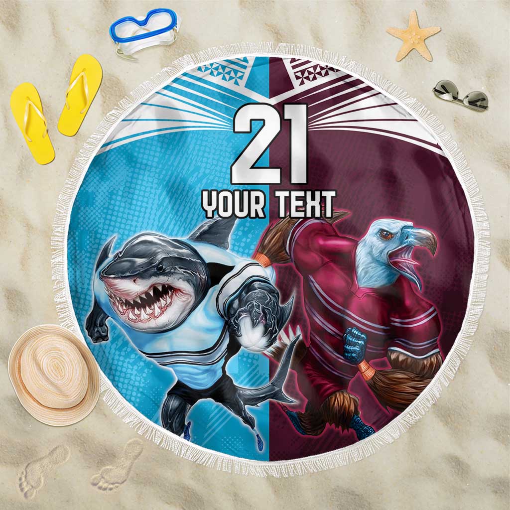 Custom Sea Eagles And Sharks Rugby Beach Blanket Sporty Style