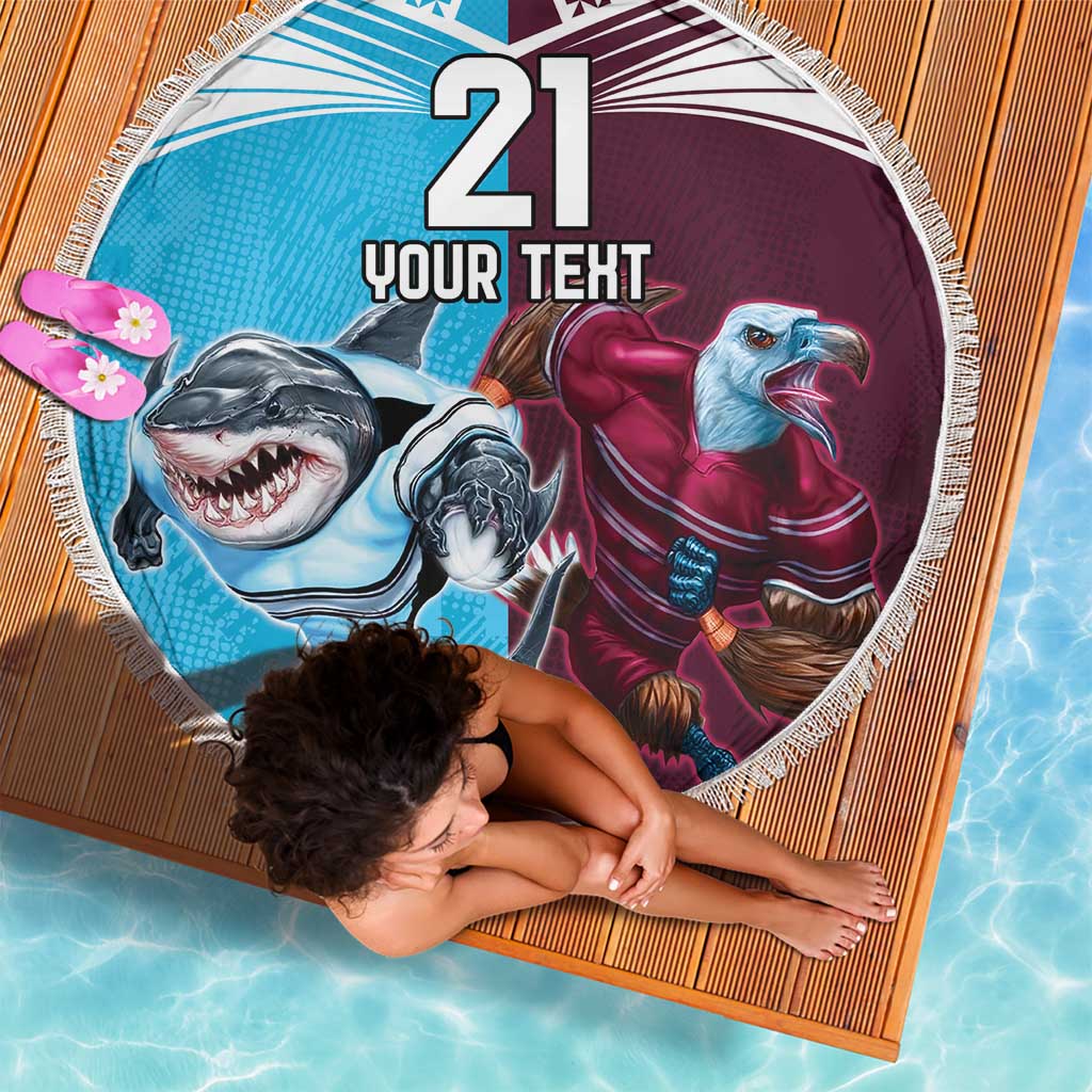 Custom Sea Eagles And Sharks Rugby Beach Blanket Sporty Style