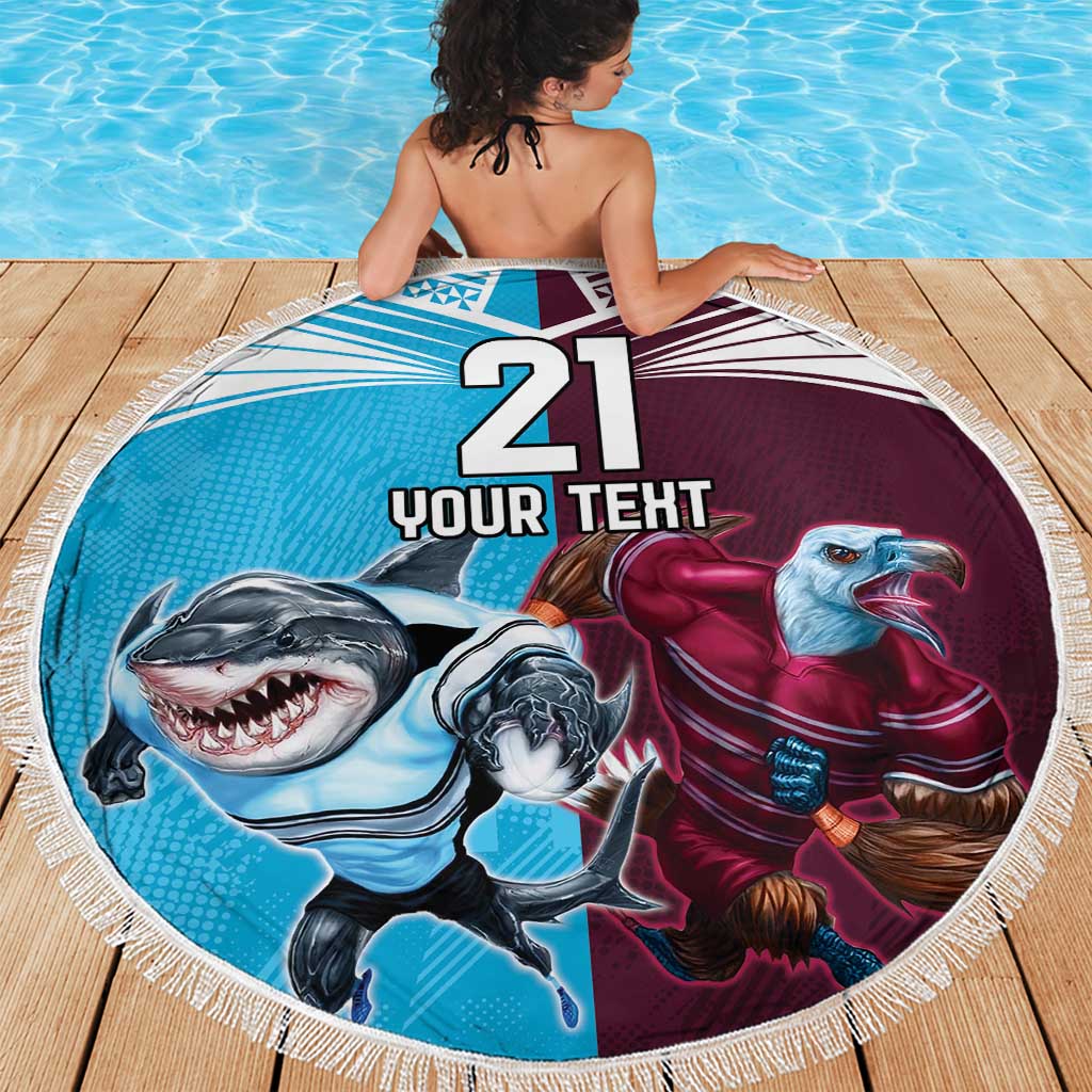 Custom Sea Eagles And Sharks Rugby Beach Blanket Sporty Style