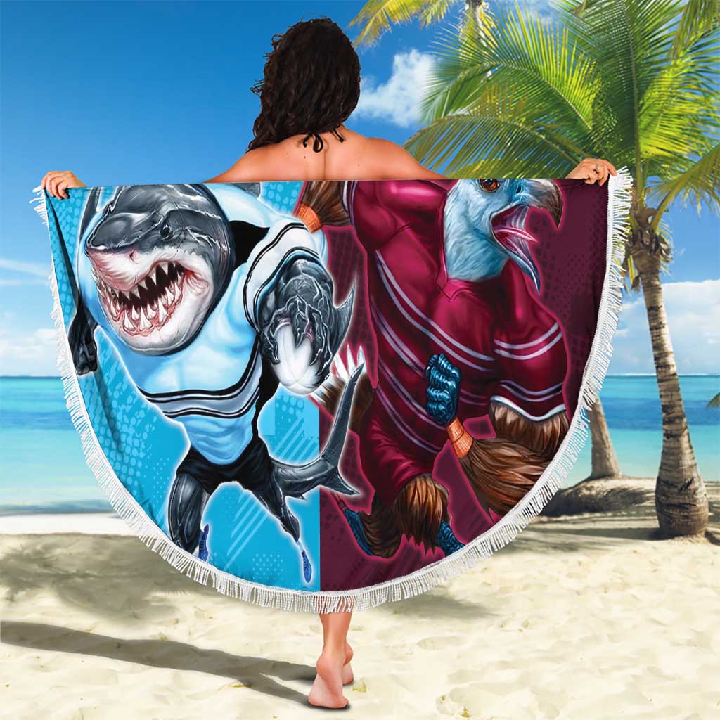 Custom Sea Eagles And Sharks Rugby Beach Blanket Sporty Style