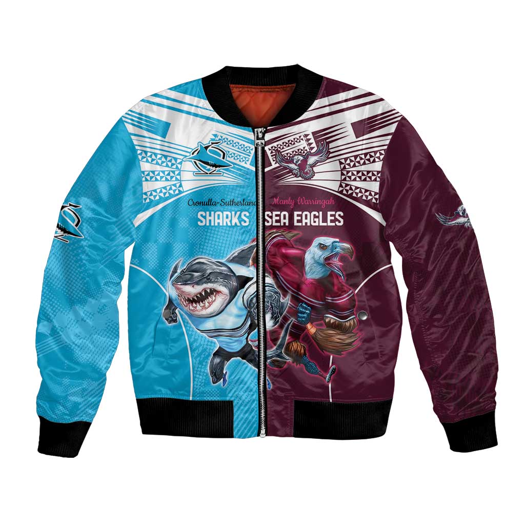 Custom Sea Eagles And Sharks Rugby Bomber Jacket Sporty Style