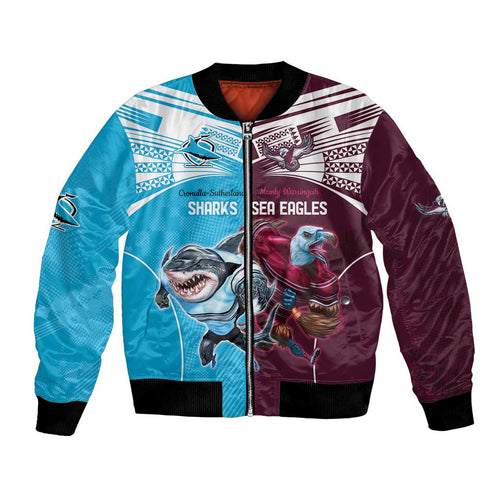 Custom Sea Eagles And Sharks Rugby Bomber Jacket Sporty Style
