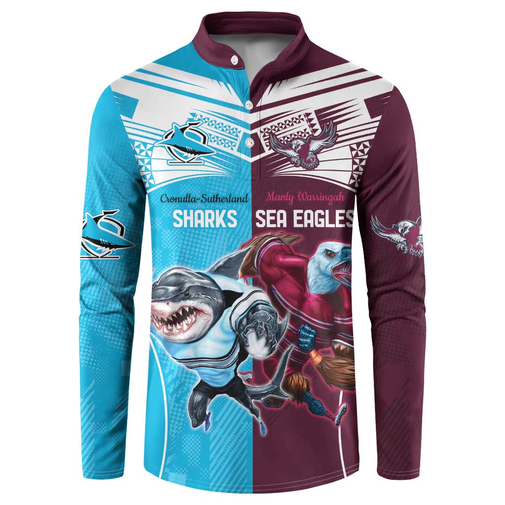 Custom Sea Eagles And Sharks Rugby Button Sweatshirt Sporty Style