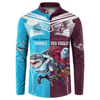 Custom Sea Eagles And Sharks Rugby Button Sweatshirt Sporty Style
